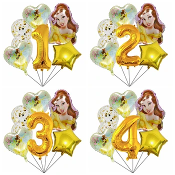 7шт Декор для вечеринки в честь Дня рождения принцессы Диснея Красавицы и Чудовища на воздушном шаре Princess Belle Набор воздушных шаров для душа ребенка Globos