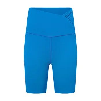 AL0Zen new cross-waistband yoga shorts, nylon pleats, stretch fitness sports women's cropped pants шорты для фитнеса женские
