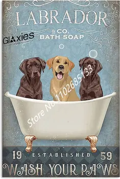 Металлическая жестяная вывеска для ванной собаки в стиле ретро, плакат с мыльной пеной для купания Лабрадора Ретривера, Винтажная вывеска для украшения стен пещеры в туалете
